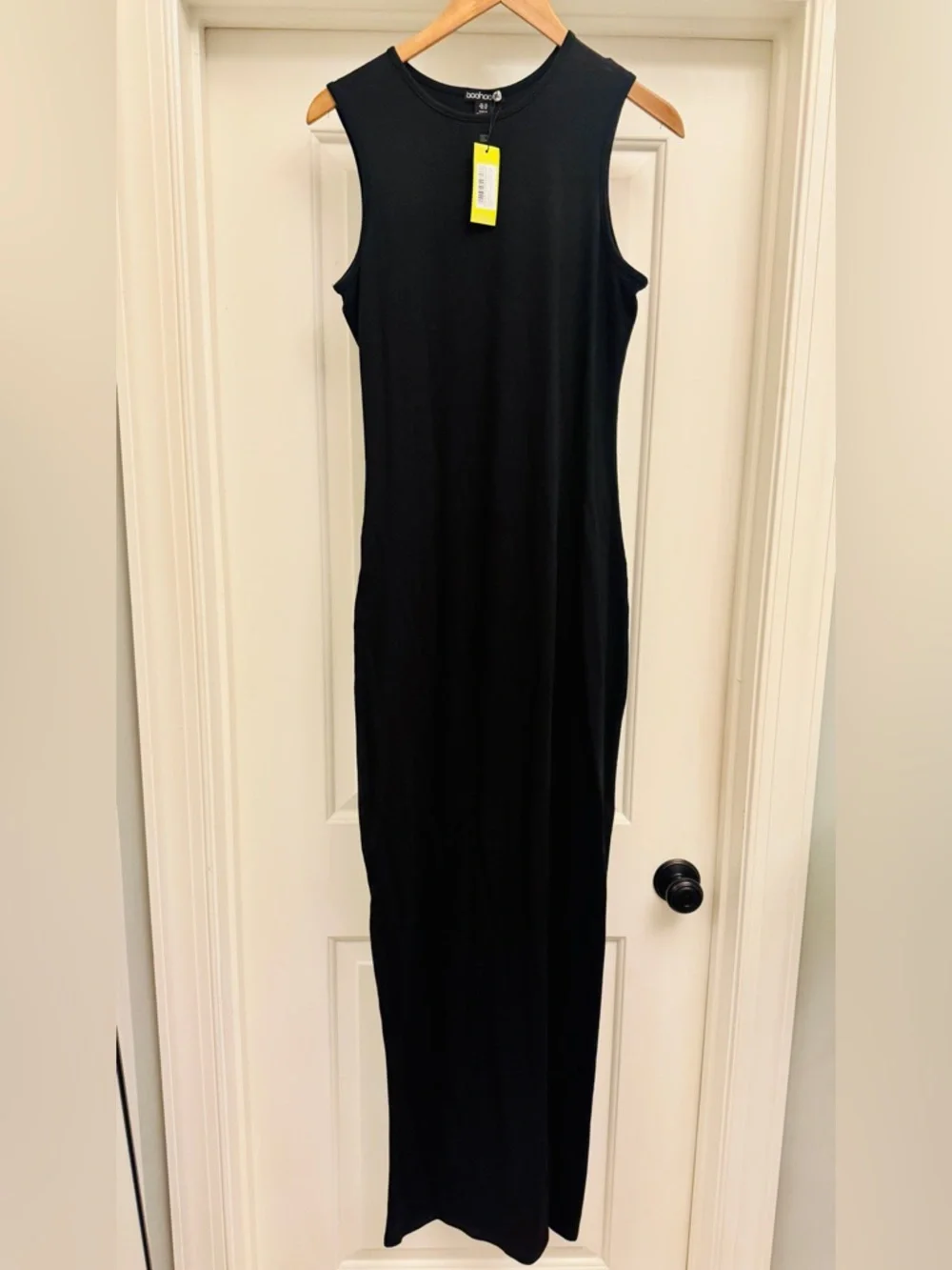 NWT Boohoo | Tall Basic Cotton Blend Scoop Neck Black Maxi Dress Size 10 Tall - Picture 3 of 13